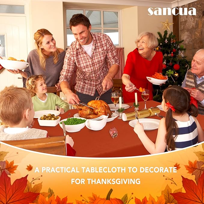 sancua 6 Pack Rust Tablecloth 60 x 102 Inch, Rectangle Thanksgiving Burnt Orange Table Cloth for 6 Feet Tables - Stain and Wrinkle Resistant Washable Polyester Table Cover for Dining Parties Camping