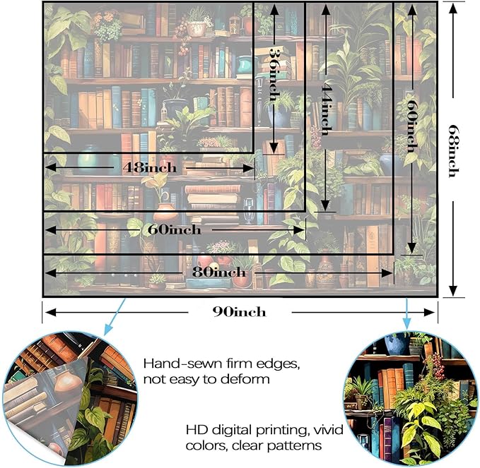 Accnicc Botanical Bookshelf Tapestry Lush Green Plant Book Shelf Tapestries Wall Hanging Vintage Retro Potted Plants Academics Extra Large Library Tapestry for Bedroom Living Room Dorm 90 x 68 inch