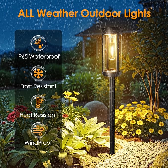 Solar Pathway Lights Outdoor Decor: Upgraded 4 Pack Bright Solar Powered Garden Lights Waterproof IP65, Long Lasting Decorative Outdoor Light for Yard Garden Patio Walkway Path (Warm White, 4 Pack)