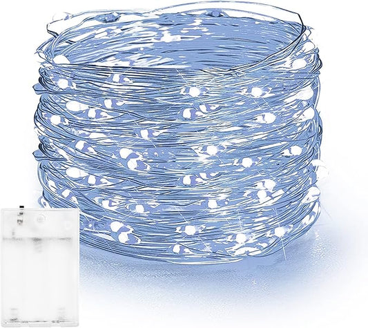 Dazzle Bright Fairy Lights Battery Operated, 20 FT 60 LED Silver Wire Waterproof Battery Operated String Lights, Christmas Decorations for Indoor Outdoor Bedroom Yard Decor, White