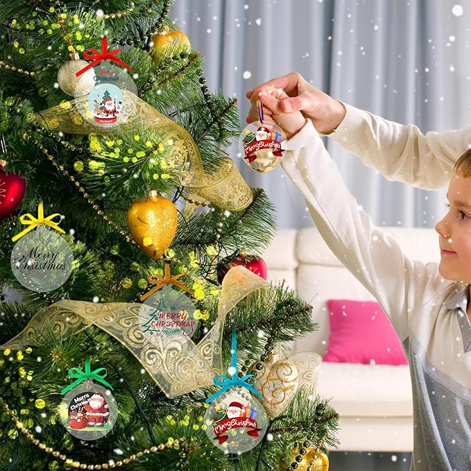 50 Pieces Christmas Hanging Ornaments Set 3''Christmas Ornament Acrylic Blank with 50Pcs 25 Color Ribbons for Christmas Tree DIY Decor (Classic Style, 50.00)