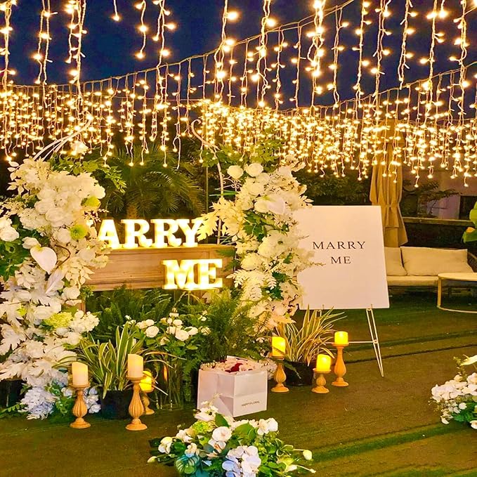 Icicle Lights for Outside, 33FT 400 LED Icicle Christmas Lights Outdoor, Waterproof & 8 Modes & Timer, Plug in Twinkle String Light for Indoor Patio Party Wedding Xmas Holiday Decorations, Warm White