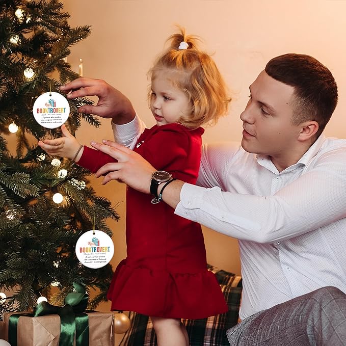 2025 Christmas Ornaments - Book Lovers Gift Ideas, Ceramic Ornament for Librarian, Nerd, Christmas Tree Decoration