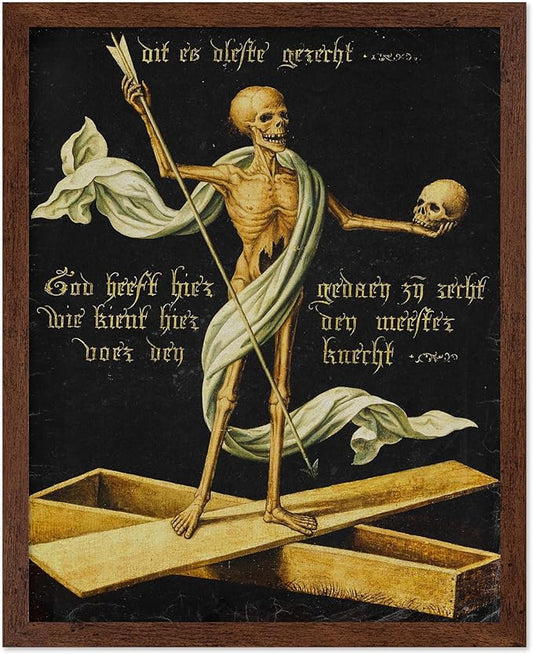 Poster Master Vintage Medieval Poster - Retro Gothic Print - Gift for Artist, Friend - Allegory of Life and Death, Skeleton, Dark, Skull - Wall Decor for Home, Living Room, 16x20 Brown Framed