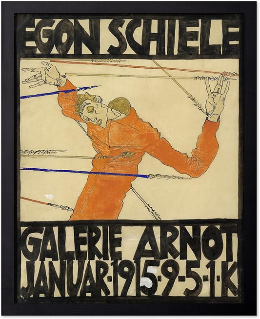 Poster Master Vintage Painting Poster - Retro Expressionism Print - Self Portrait as the Martyred St Sebastian - Gift for Artist, Friend - Wall Decor for Home, Office, 11x14 Black Framed