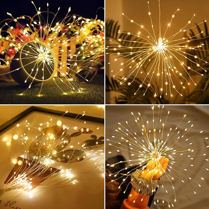 Techip 4 Pcs 225Led Lights Battery Operated Fairy Lights Copper Wire with Remote 8 Modes Wedding Hanging String Lights Christmas Decorative Lights Outdoor Indoor Decoration,Warm White