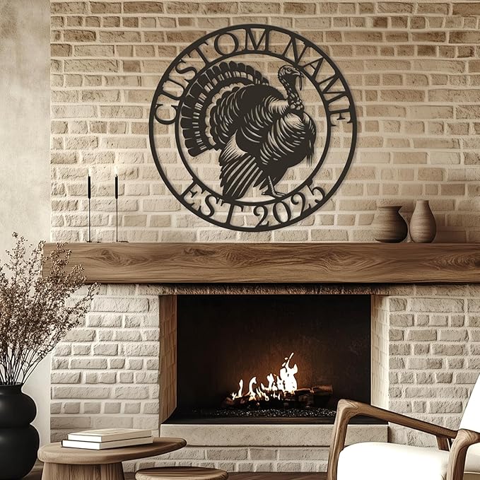 Personalized Turkey Metal Wall Art, Custom Hunting Cabin Sign, Wild Turkey Farmhouse Decor, Rustic Lodge Wall Hanging, Turkey Hunter Gift, Thanksgiving Home Decoration (Style-3)