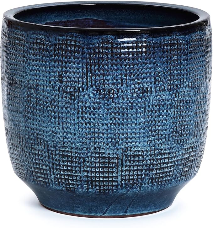 LuxenHome 15.5-Inch Dia Ceramic Planters, Large Outdoor Indoor Plant Pots with Drainage Hole and Rubber Plug, Modern Ocean Blue Glazed Round Flower Pot Planters for Home Garden Patio