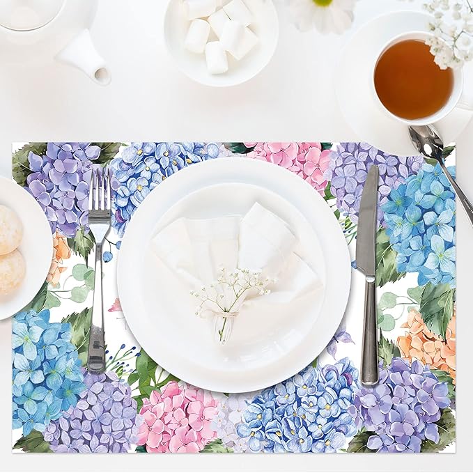 Paper Placemats Disposable 50 Pack Hydrangea Placemats 16x 11 Inch Floral Place Mats for Spring Summer Dining Table Wedding Party Supplies
