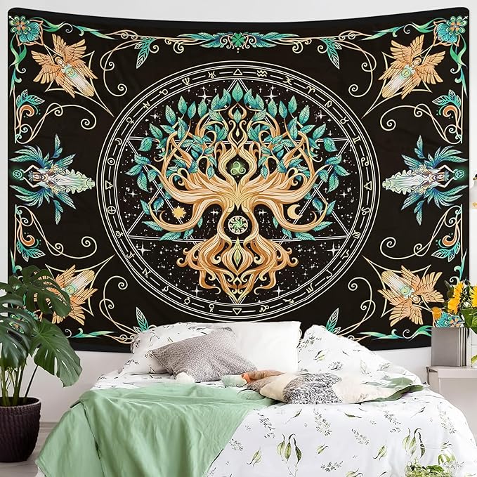 Tree of Life Tapestry - Natural Hippie Wall Hanging, UV Resistant, Machine Washable, Lightweight, Psychedelic Witchcraft Bedroom Decor for Bedroom, Living Room, Yoga Room - 47.64x35.43 Inch