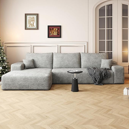 108" Sectional Couches for Living Room Modern Modular Sofa with L-Shape Couchs Upholstered Boneless Couch Deep Seat Sectional Couch with Chaise (Grey, Left Facing Chaise+2Seaters)