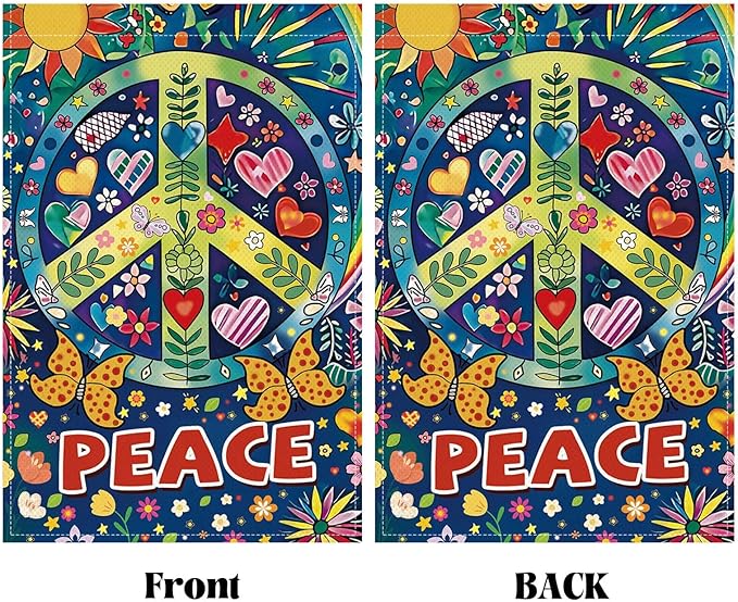 Peace Garden Flag Butterfly Flowers Art Garden Yard Flags Double Sided Colorful Farmhouse Holiday Decorative Yard Flag, Porch Outdoor Decoration Sign Banner (12X18INCH)