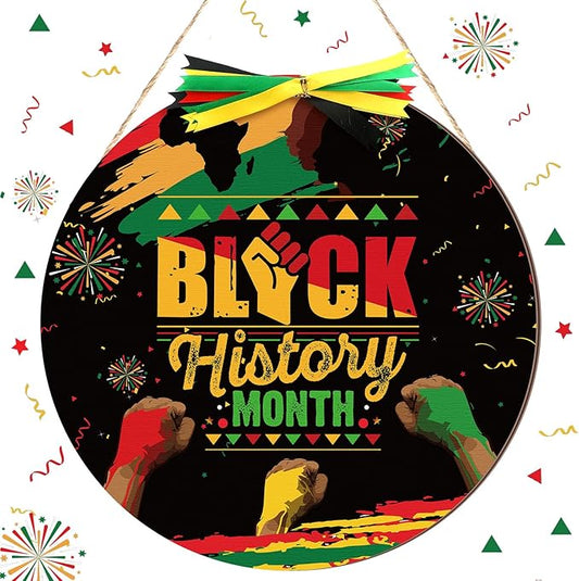 Boao 12 Inch Welcome Black History Month Wooden Hanging Sign Black History Month Decorations African American Heritages Door Wreath for Outdoor Porch Front Door Holiday Decor