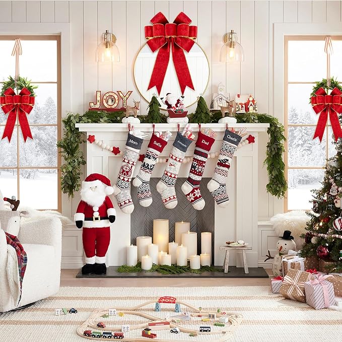 3pcs Large Christmas Bows Velvet Red Bows Holiday Red Christmas Bows Decorations for Wreath Velvet Bows Decor for Christmas Tree Topper, Front Door, Outdoor(14 * 12 inch)