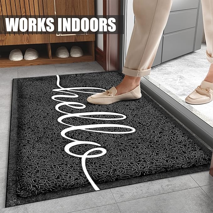 Door Mat, Durable Welcome Mat Low Profile Floor Mat Front Doormat Non Slip Mats Entrance Rectangular Doormat, for Entryway, Patio, High Traffic Areas (30"x17.5",Black)