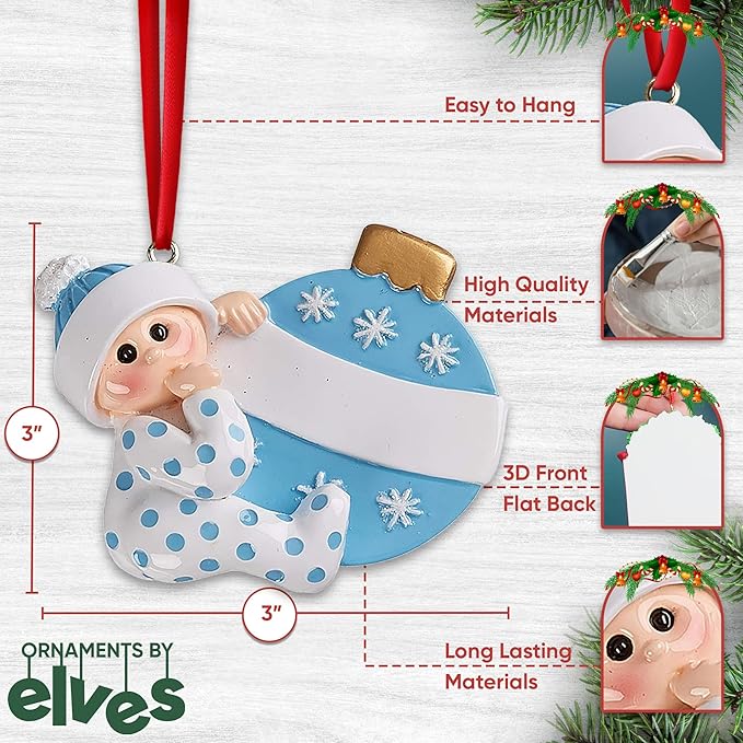 3D Personalized Babys First Christmas Ornament 2025 Boy | Baby's First Christmas Ornament 2025 Baby Ornaments for Xmas Tree My 1st Xmas Ornaments for Couples New Parents - Blue Polka Dot Baby Boy