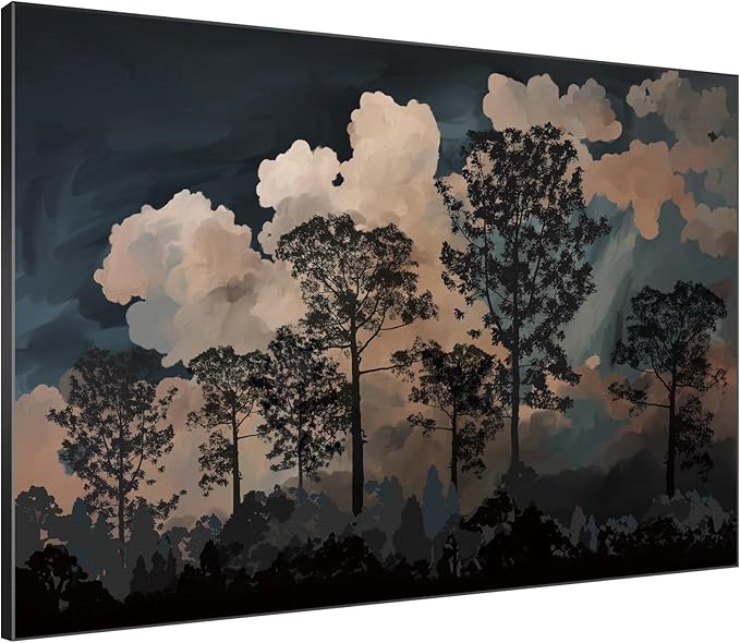 SIGNWIN 46"x60" Extra Large Framed Wall Art Silhouetted Trees at Dusk, Dramatic Forest and Cloudscape for Home Living Room Bedroom Decor (Frame Assembly Required)