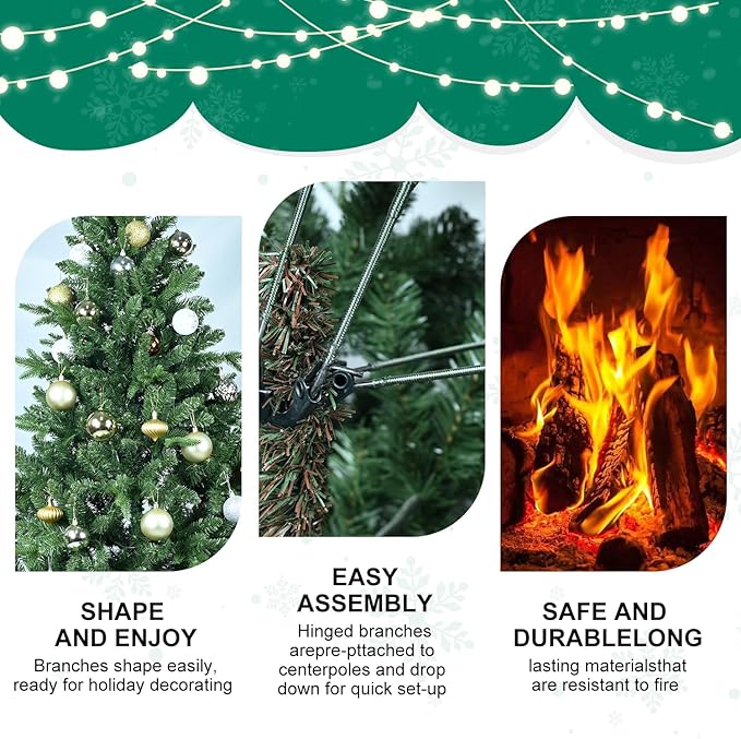 7.5 FT Artificial Christmas Tree with 2239 PE&PVC Mixed Branch Tips, Unlit Hinged Premium Spruce Fake Xmas Trees, Green, Foldable Base