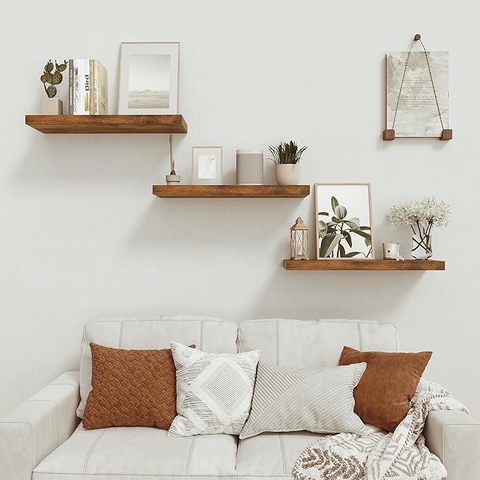 Floating Shelves for Wall 24 inchs Long, 9.1” Deep x 1.5” Thick Wall Shelves for Bedroom, Living Room, Bathroom，Kitchen, Office, Rustic Farmhouse Shelf Decor with Invisible Bracket, Set of 2