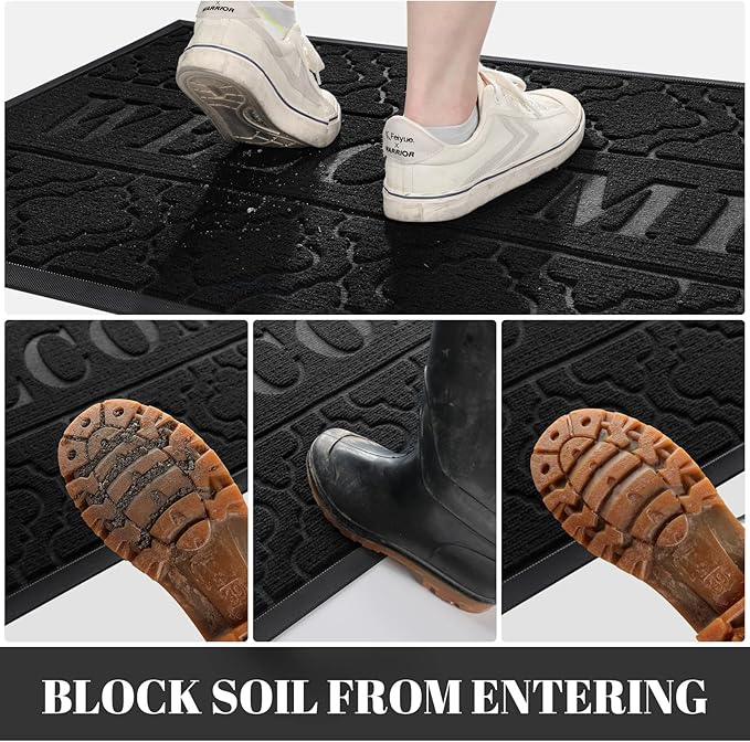 Yimobra Welcome Mat Outdoor Indoor, All-Season Waterproof Front Door Mat Outside Entrance, All-Weather Heavy Duty Non-Slip Doormat, Low Profile Porch Patio Entrance Mats, 47x32, Black