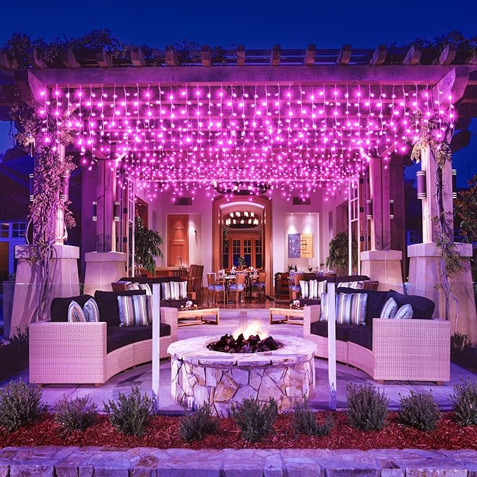 Icicle Christmas Lights Outdoor, 66FT 640 LED Icicle Lights for Outside with 8 Modes Timers, Waterproof Plug in Twinkle String Light for House Yard Eave Garden Party Holiday Decorations, Pink