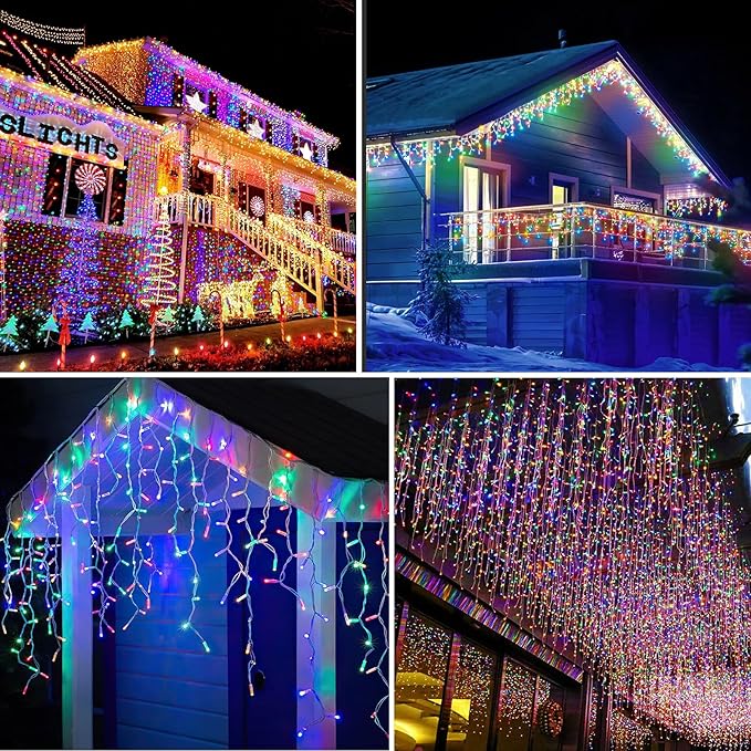 AGIRL 400 LED Icicle Lights Outdoor 32.8Ft 75 Drops Icicle Christmas Halloween Lights 8 Modes Waterproof Fairy String Lights for Indoor Bedroom Garden Wedding Porch Decoration