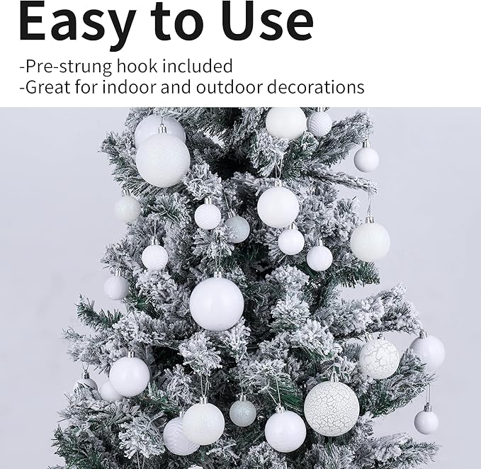 LANGXUN 36pcs White Christmas Tree Decorations Balls, Bolas De Navidad, 2025 Christmas Decor, Indoor Outdoor Shatterproof Christmas Ornaments, Xmars Party Wedding Suppiles