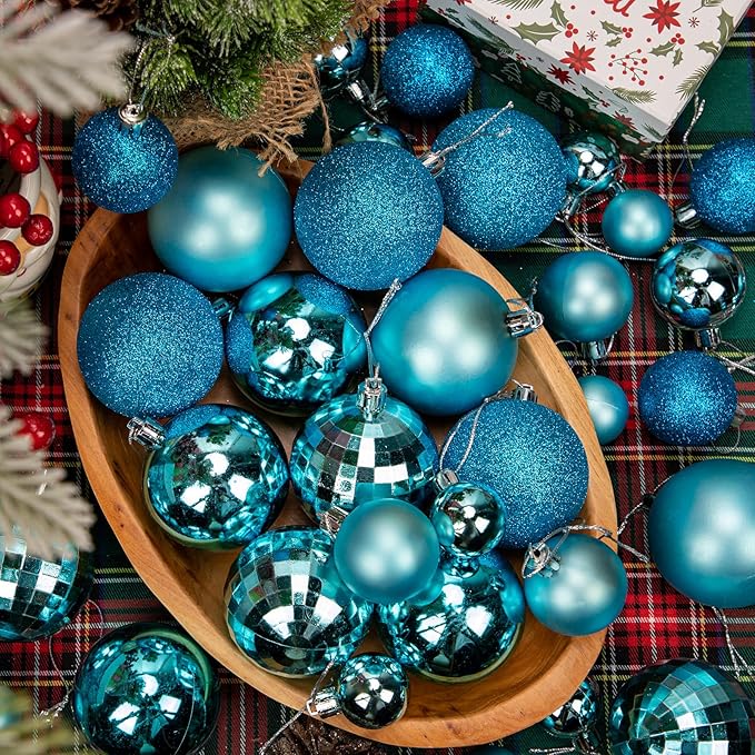 50pcs Christmas Ball Ornaments Lake Blue Large Shatterproof Christmas Tree Balls Decorations Xmas Tree Christmas Ornaments Balls with Hanging Loop for Christmas Wedding Holiday Party Wreath Home Decor