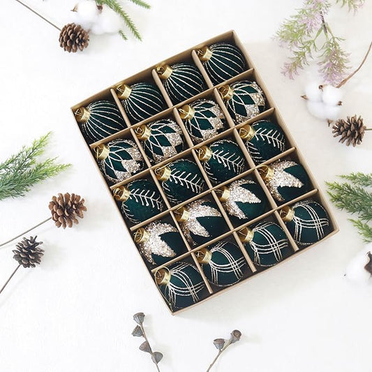 20PCS Velvet Ornaments for Christmas Tree, 2.36INCH Glitter Flocked Christmas Ornaments Decorations Balls Set Decor