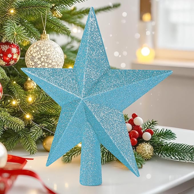 Christmas Tree Topper, Blue 8" 3D Star Tree Topper Decorations, Christmas Tree Topper Bethlehem Star Ornament, Glitter Waterproof Shatterproof Xmas Tree Decor for Holiday Xmas Home Indoor Outdoor