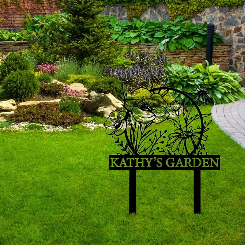 Personalized Metal Garden Sign with Stake, Custom Garden Decor for Outdoor, Custom Family Name Sign, Patio Decorations, Lawn Art, Farmhouse Decorative, Housewarming Gift (CstmDesign12)