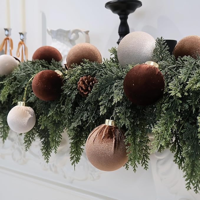 4inch Velvet Christmas Ornaments, 6pcs Multicolor Flocked Ornaments for Christmas Tree Decorations