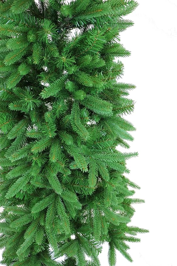 Fraser Hill Farm 6.5-Ft. Carmel Pine Slim Christmas Tree, Unlit Artificial Christmas Tree with Realistic Foliage and Stand, Foldable for Convenient Storage, Perfect for Small Spaces and Apartments