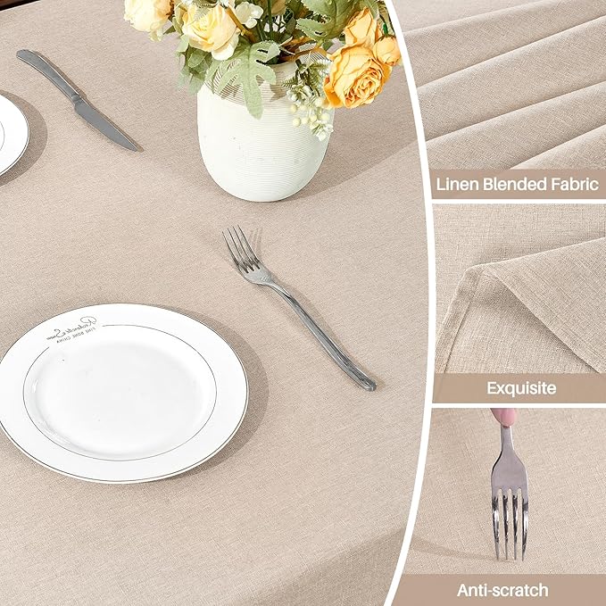 IVAPUPU Textured Linen Table Cloth for Rectangle Table - Khaki Tablecloths Rectangular Waterproof Wrinkle Free Wipeable Dining Cover for Spring Wedding Birthday Kitchen Decor, 60 x 104 Inch