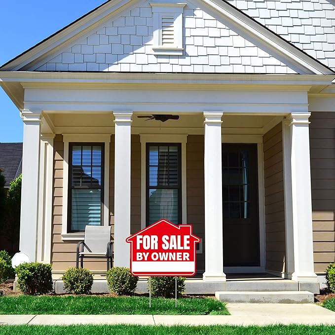3PC For Sale By Owner Sign with Stakes, 17 Inches by 13 Inches - Double Sided Signs - Corrugated Plastic - FSBO Yard Sign for Home House Real Estate