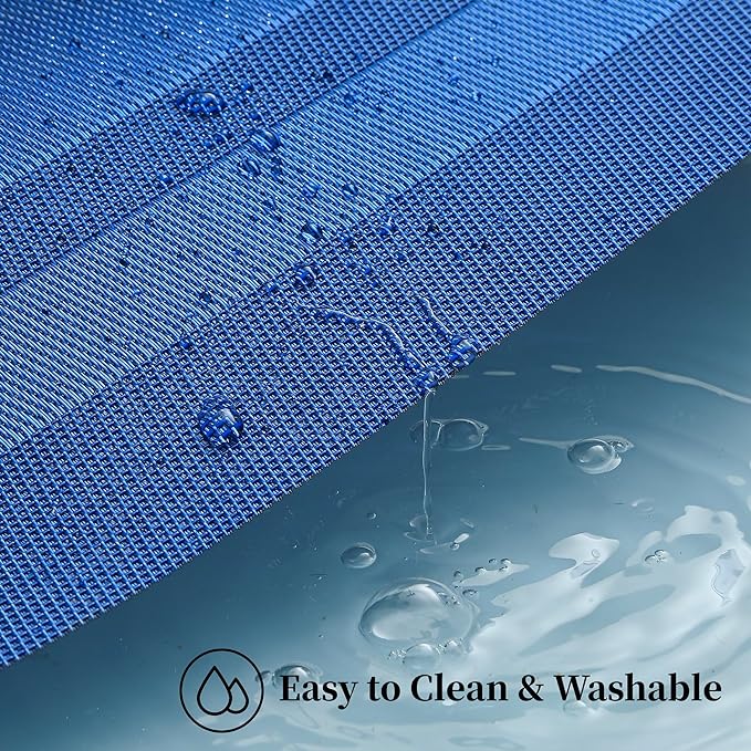 Leetaltree Blue Frame Placemats Set of 4 - Heat Resistant Non-Slip Place mats for Dining Table, Washable Durable PVC Vinyl Woven Table Mats（Blue Frame, 4）