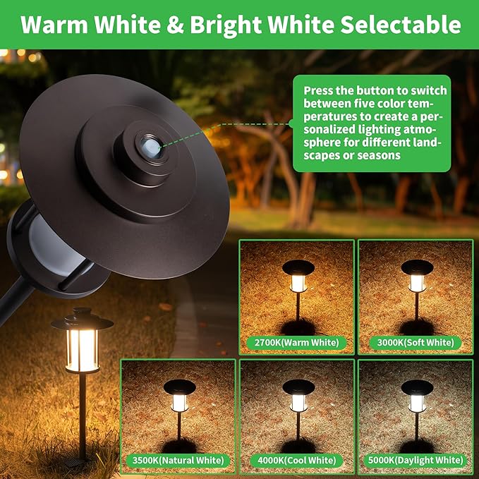 Low Voltage Pathway Lights - 2700K/3000K/3500K/4000K/5000K Selectable Landscape Path Light Wired, 12V IP65 Waterproof Walkway Lamp, Lantern Shape LED Aluminum ORB for Outdoor Yard Garden