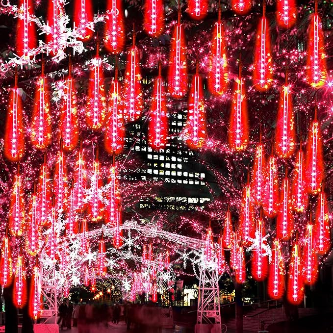 Christmas Meteor Shower Rain Lights, 10 Tube 12 Inch 240 LEDs Icicle Outdoor Raindrop for Xmas Halloween Wedding Party Tree Holiday Decoration, Red