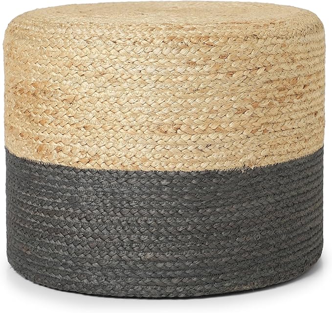 REDEARTH · Cylindrical Pouf Foot Stool Ottoman - Jute Braided Pouffe Poof Accent Sitting Footrest for Living Room, Bedroom, Nursery, Patio, Lounge & Other Rooms (Natural Gray, 18"x18"x14")