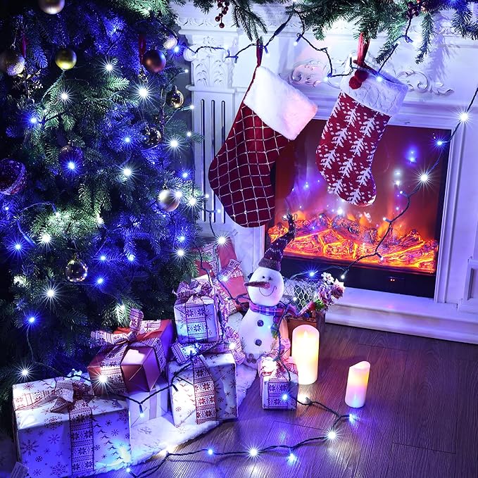 Brizled Blue & White Christmas Lights, 33ft 100 LED 5MM Wide Angle Christmas Lights, Mini String Lights Connectable, UL Listed Xmas Tree Light for Indoor Outdoor Holiday Party Decor, Green Wire