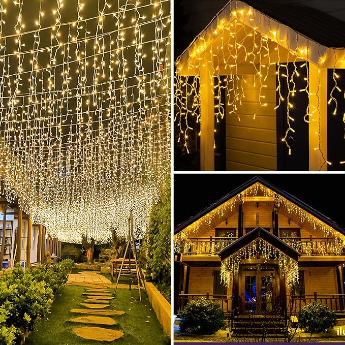 AGIRL 400 LED Icicle Lights Outdoor 32.8Ft 75 Drops Icicle Christmas Halloween Lights 8 Modes Waterproof Fairy String Lights for Indoor Bedroom Garden Wedding Porch Decoration