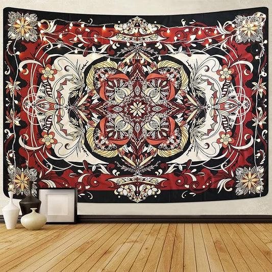 Mandala Tapestry - Moth Wall Hanging, UV Resistant, Machine Washable, Lightweight, Psychedelic Bedroom Aesthetic Decor for Bedroom, Living Room, Yoga Room - 59.1x49.2 Inch