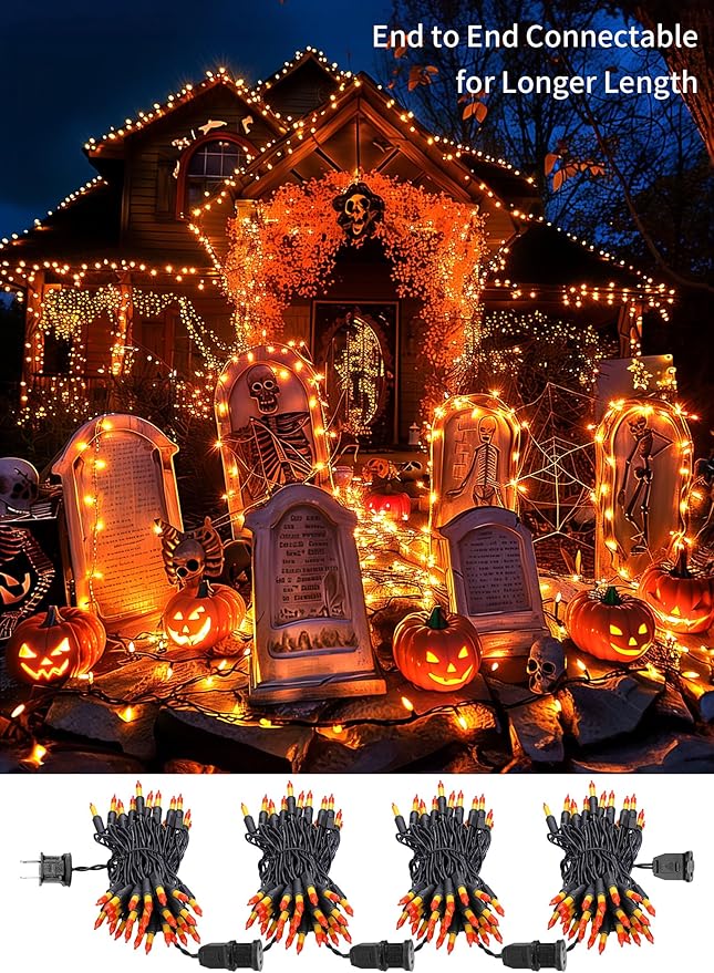 Orange Halloween Mini Lights, 50 Count 13 Feet Incandescent Bulb Mini String Lights, Connectable Halloween Lights for Haunted House Ghost Party Holiday Window Indoor Outdoor Decoration, Orange
