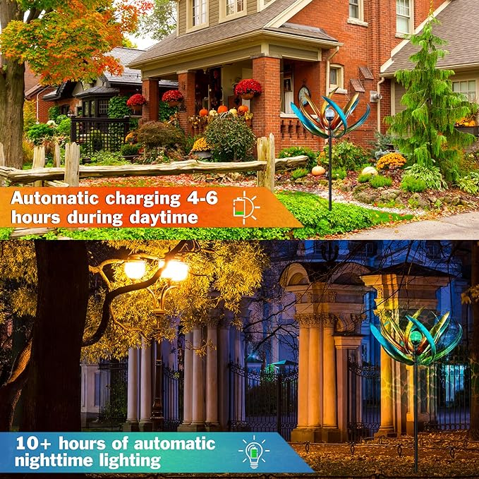 82" Vibrant Multicolor Solar Tulip Large Wind Spinner - Outdoor Garden Decor with Auto-Illuminated Glass Orb for Patio, Lawn & Yard Decoration