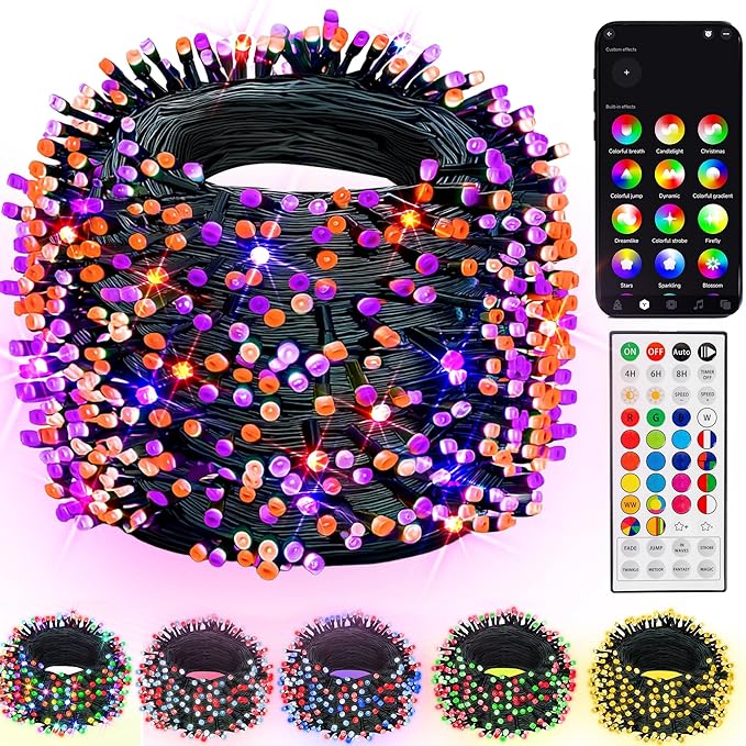 Dazzle Bright Smart Halloween String Lights, 164FT 500 LED RGB Color Changing String Lights with Remote & App Controlled, Christmas Decorations for Indoor Outdoor Holiday Xmas Tree Party Decor