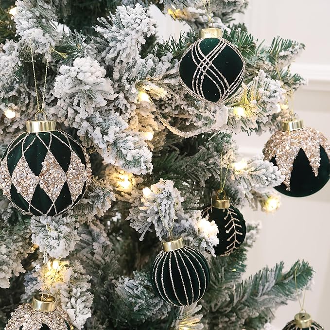 20PCS Velvet Ornaments for Christmas Tree, 2.36INCH Glitter Flocked Christmas Ornaments Decorations Balls Set Decor