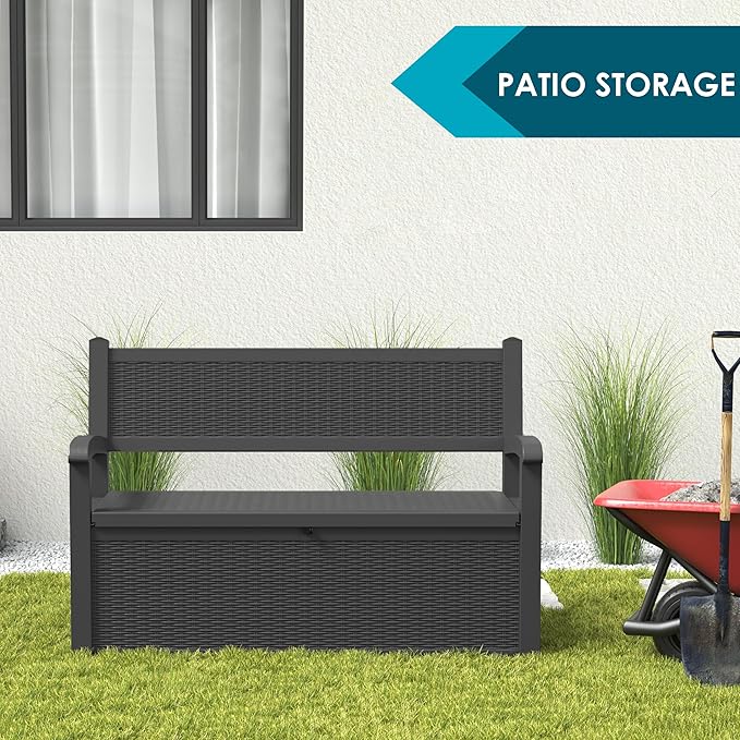 70 Gallon Storage Bench Deck Box for Patio Furniture with Armrest Bench Outdoor Storage