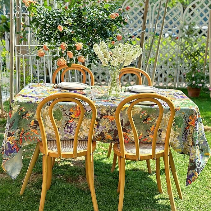 Outdoor Tablecloth 108x60 Inch, Block Print Waterproof Spillproof Table Cloth, Rectangle Outdoor Table Cover for Dining Picnic Easter Farmhouse Spring Summer- Green