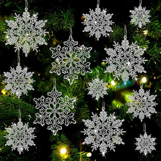 Christmas Tree Decorations Snowflake Ornaments 36Pcs Clear Plastic Hanging Snowflakes from Ceiling Snow Flakes Decorating Hanging for Winter Wonderland Decorations Indoor Outdoor Decor