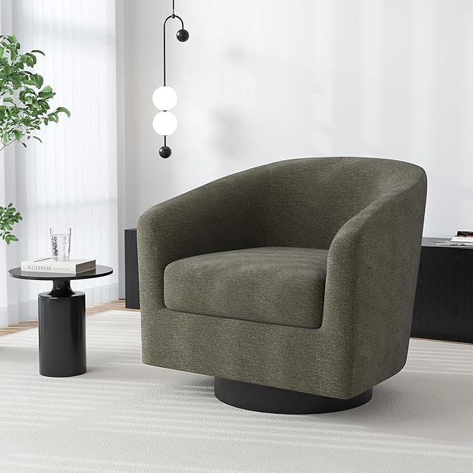 Swivel Barrel Accent Chair, Modern Round Chenille Fabric Arm Chair for Living Room, Bedroom, Comfy Club Reading Chairs for Adults（Chenille Fabric, Tan, Set of 4